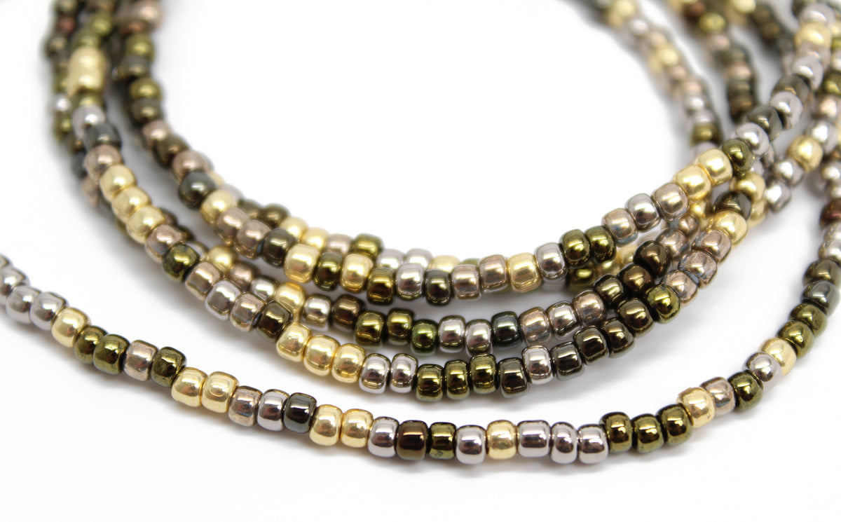 Gold Silver Bronze Multi Color Seed Bead Necklace, Thin 2mm Single Strand