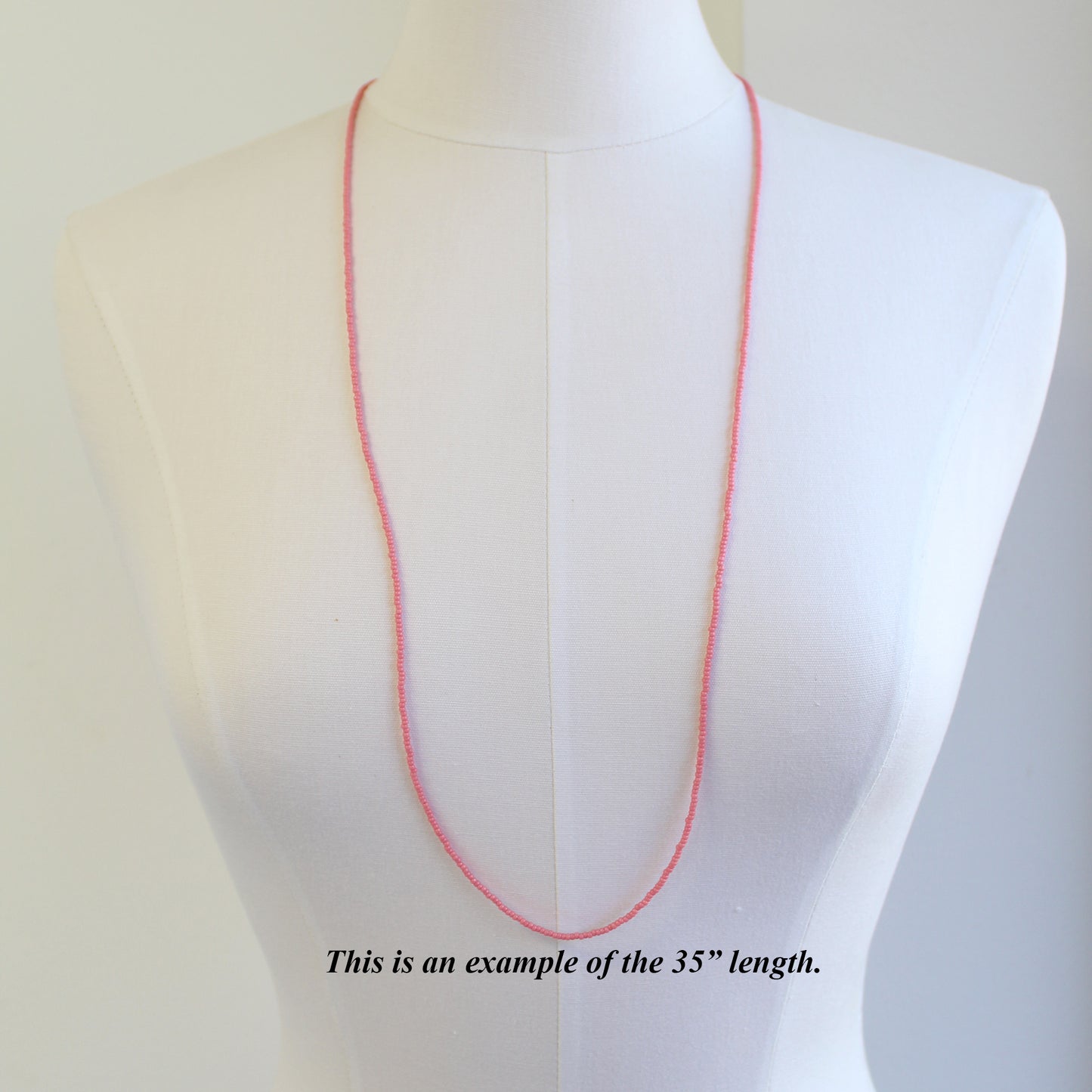Long Guava Pink Seed Bead Necklace, Thin 1.5mm Single Strand Necklace