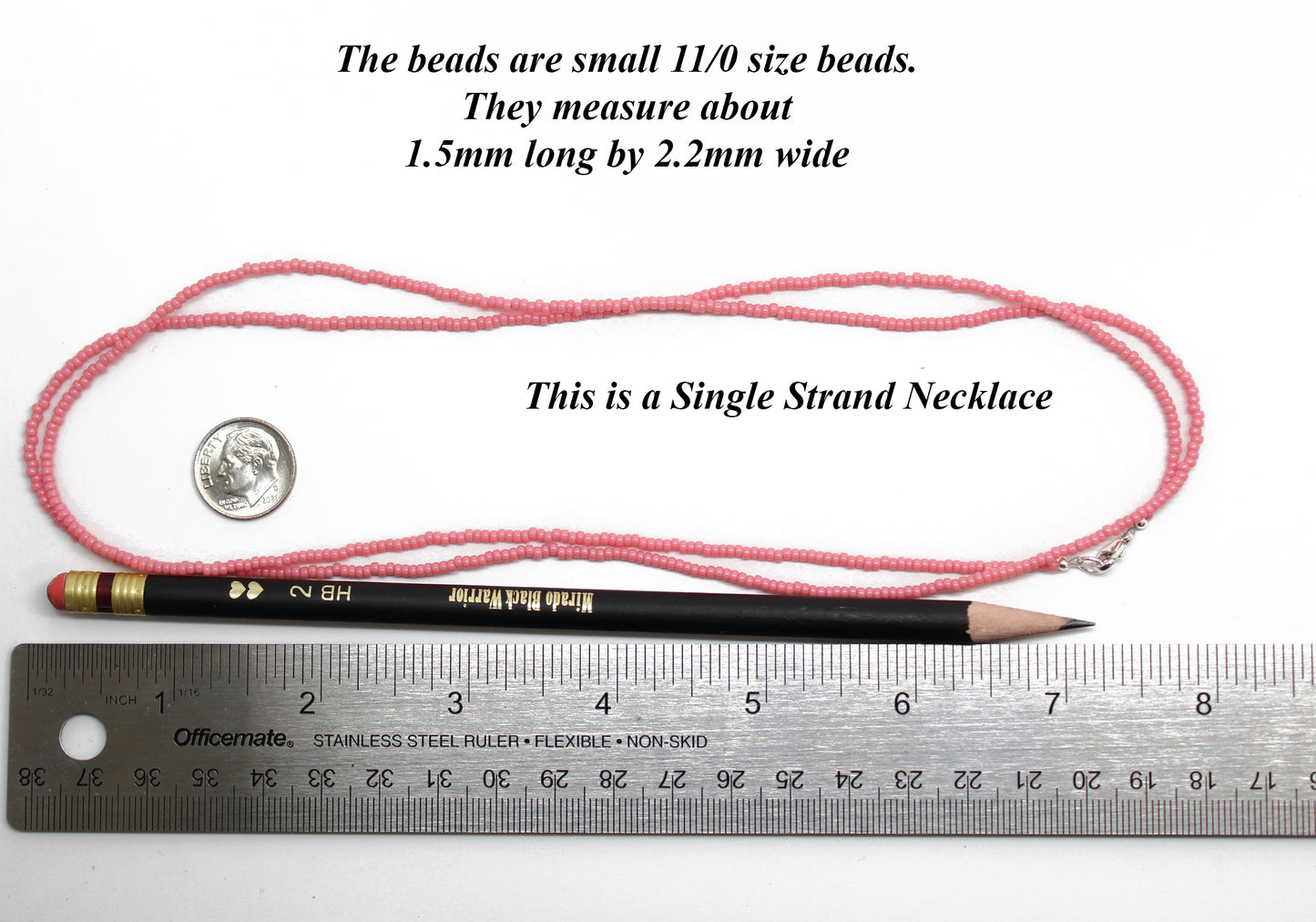 Guava Pink Seed Bead Necklace, Thin 1.5mm Single Strand Necklace