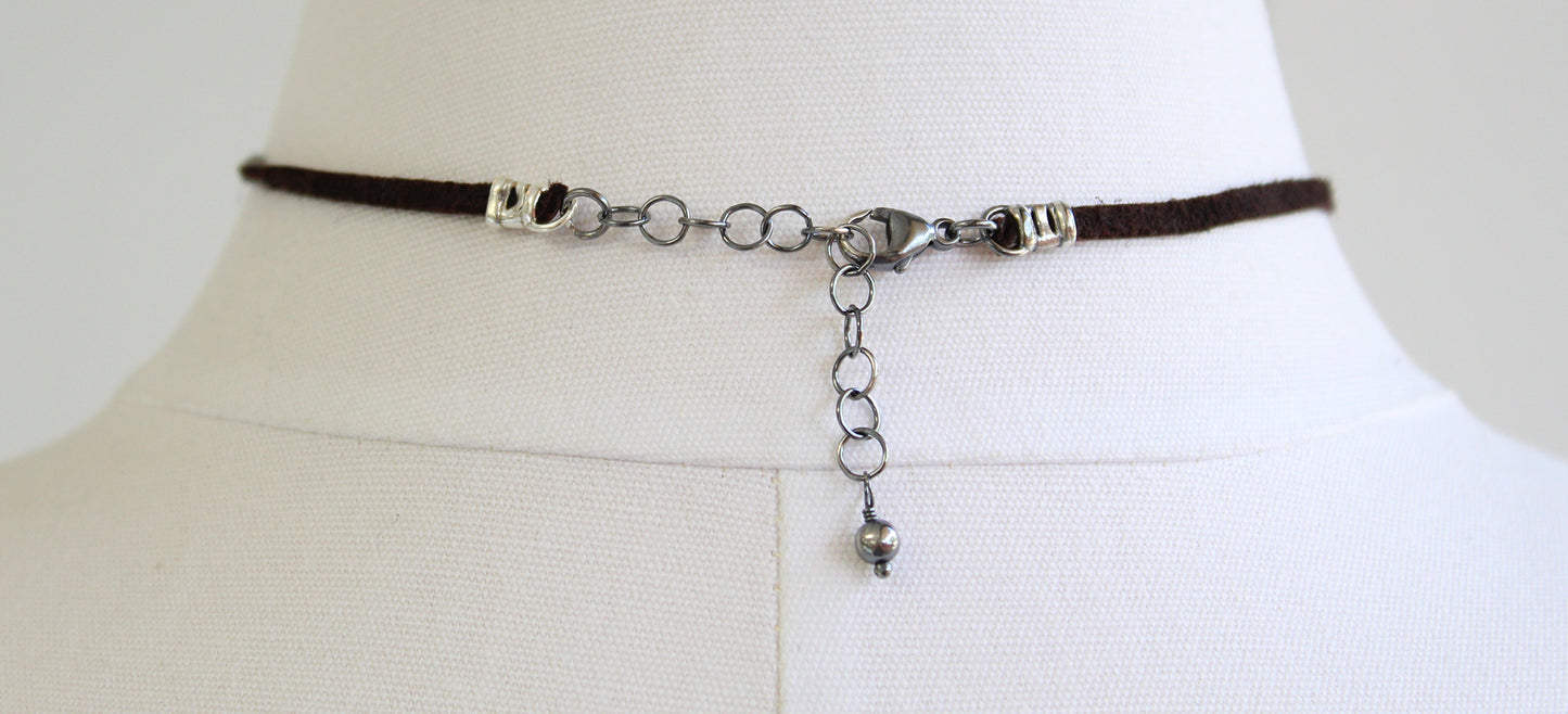 Handcrafted Brown Beach Stone Pendant in Sterling Silver with Deer Skin Lace