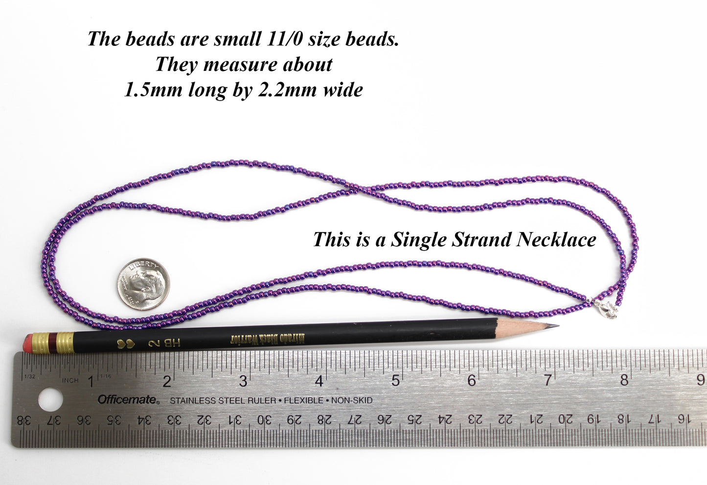 Metallic Grape Purple Seed Bead Necklace, Thin 1.5mm Single Strand