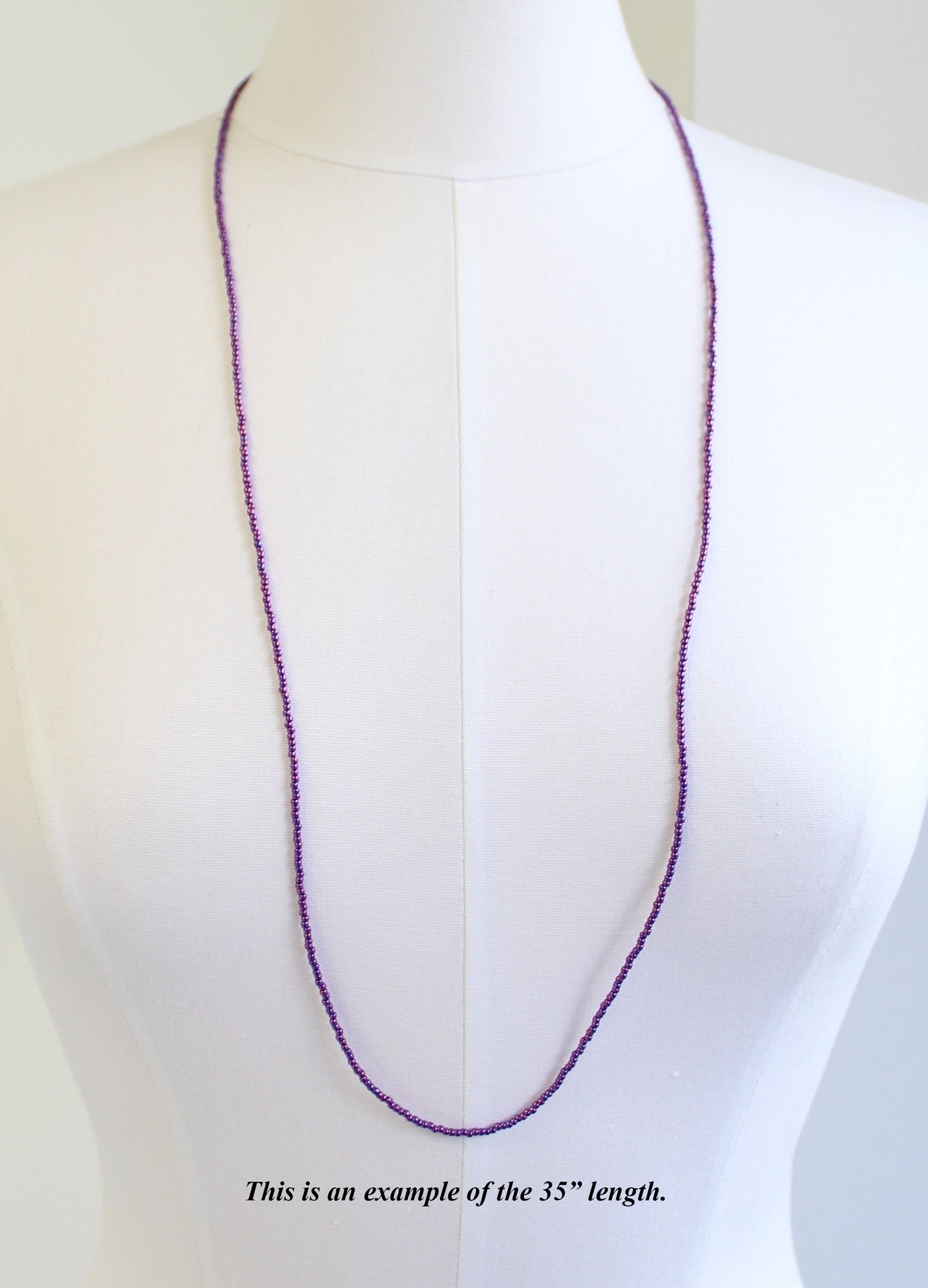 Metallic Grape Purple Seed Bead Necklace, Thin 1.5mm Single Strand