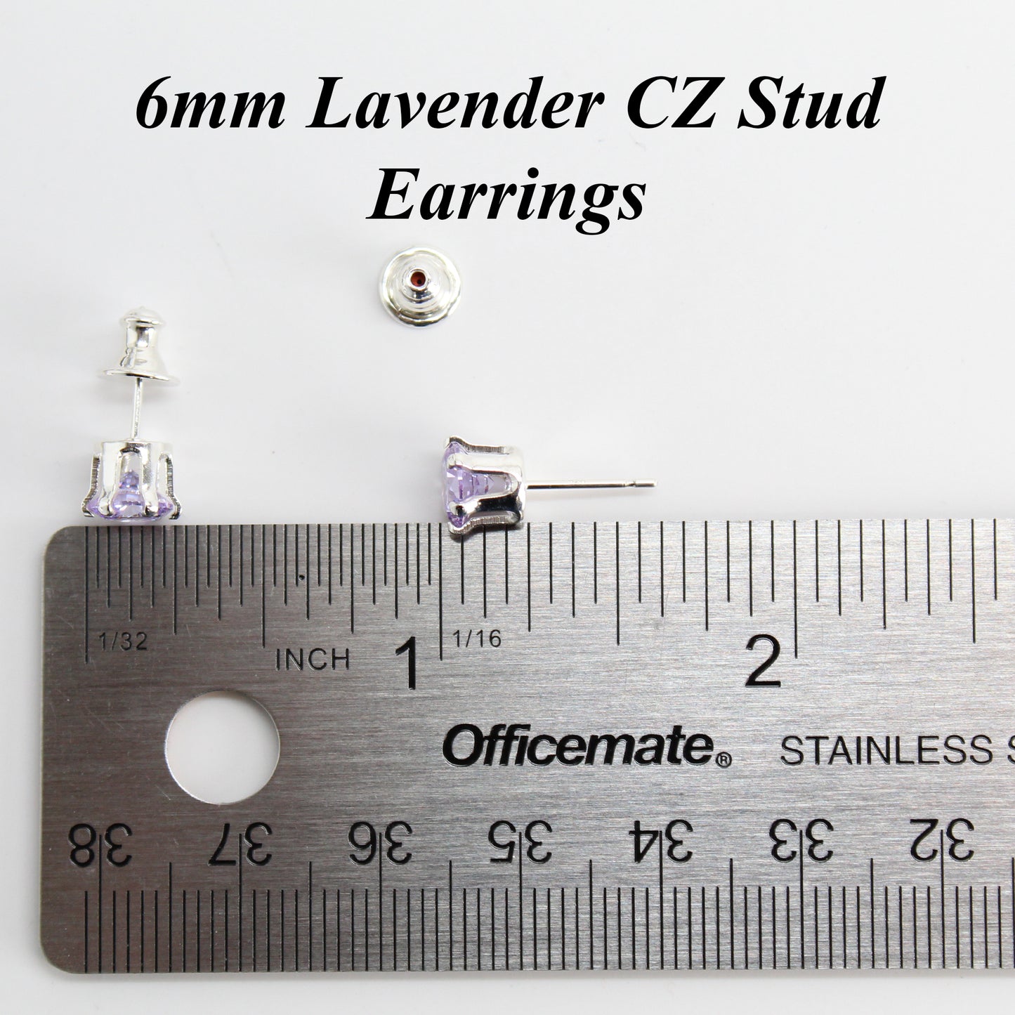 Lavender CZ Stud Earrings, 6mm Round Prong Set 925 Sterling Silver Pale Purple Studs