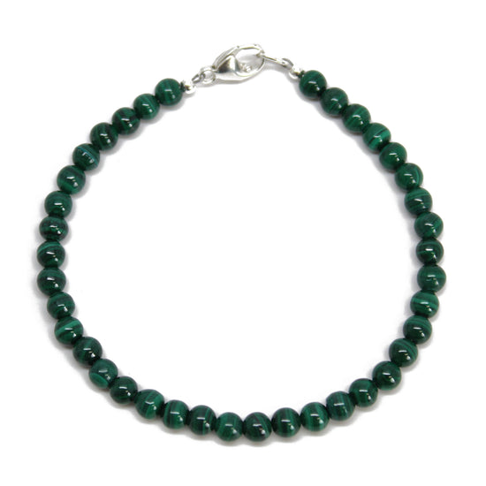 Malachite Bracelet with Clap, Small 4mm Green Gemstone Bracelet