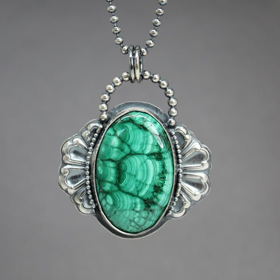 Green Malachite Pendant Necklace in Sterling Silver