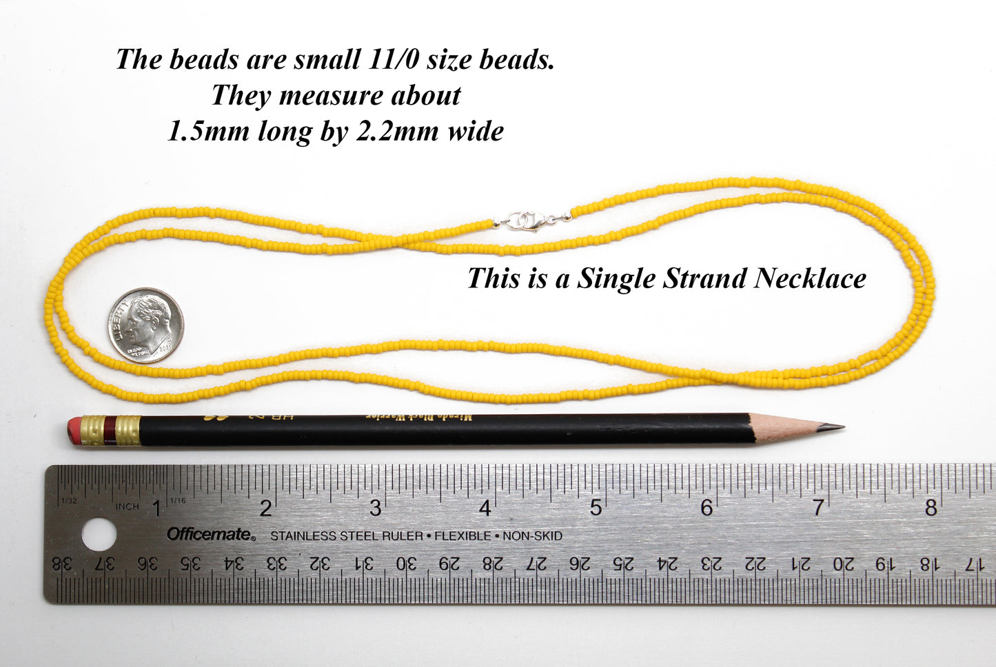 Canary Yellow Seed Bead Necklace, Thin 1.5mm Single Strand Beaded Necklace