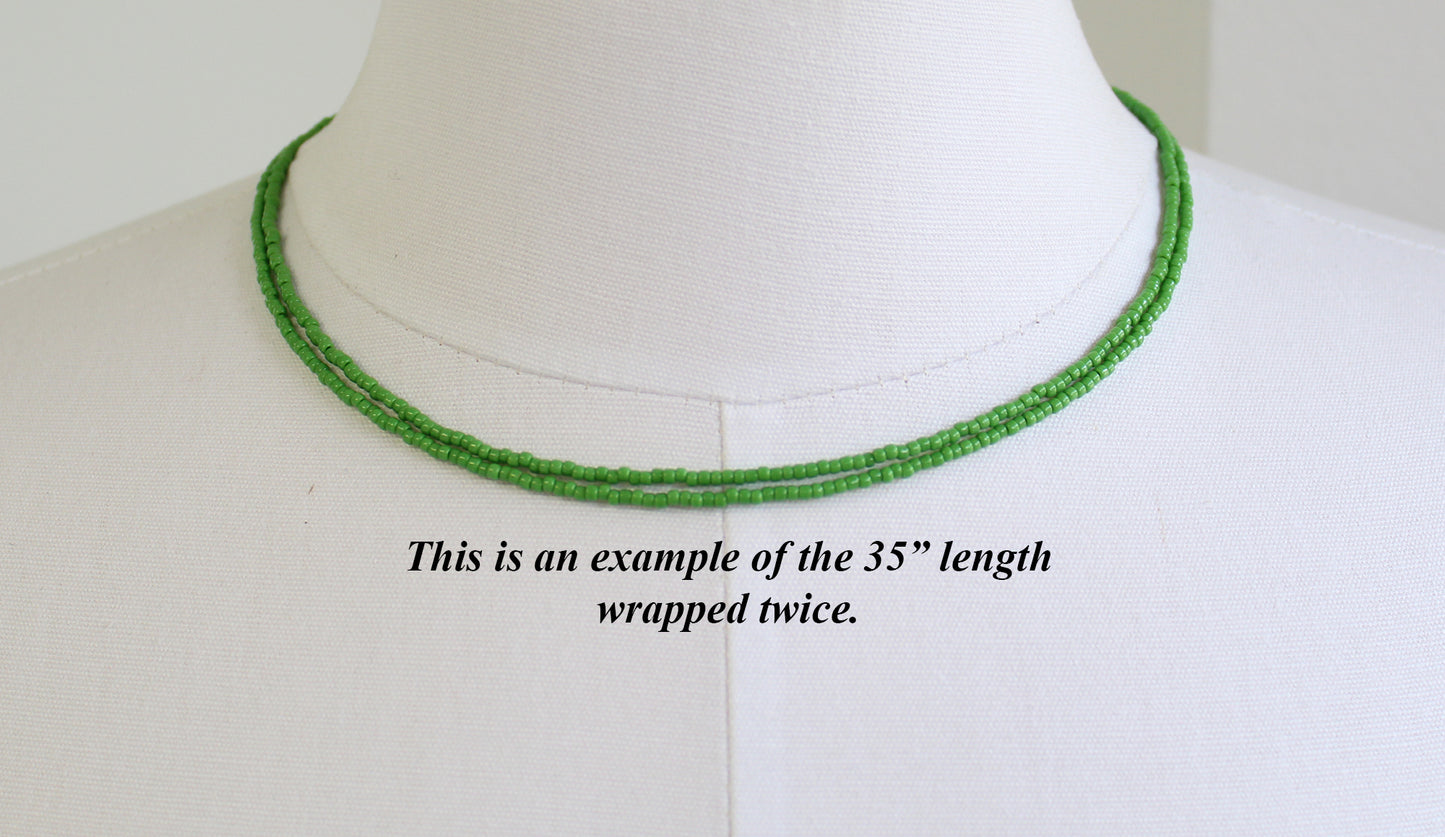 Mint Green Seed Bead Necklace, Thin 1.5mm Single Strand