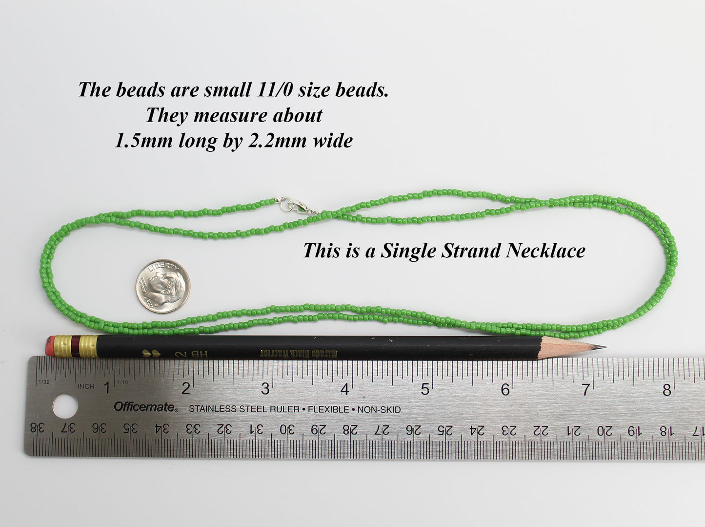 Mint Green Seed Bead Necklace, Thin 1.5mm Single Strand