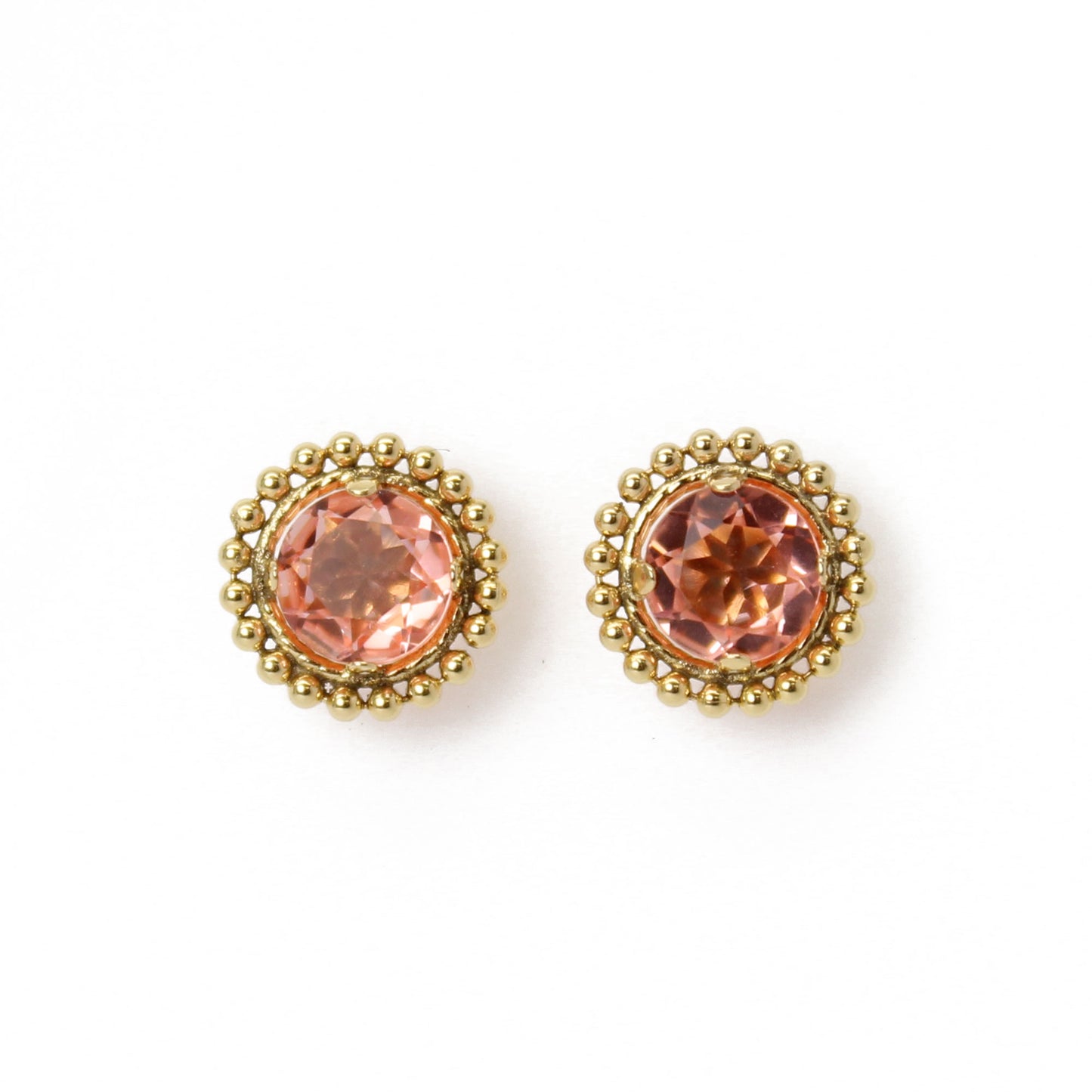 Morganite Crystal Quartz Gold Filled Stud Earrings