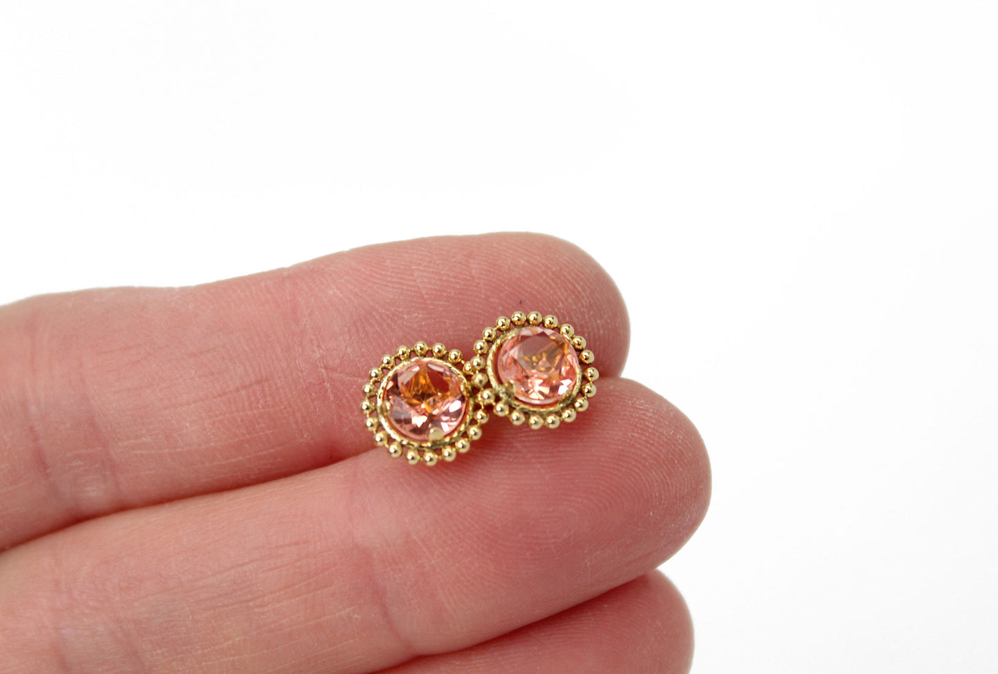 Morganite Crystal Quartz Gold Filled Stud Earrings