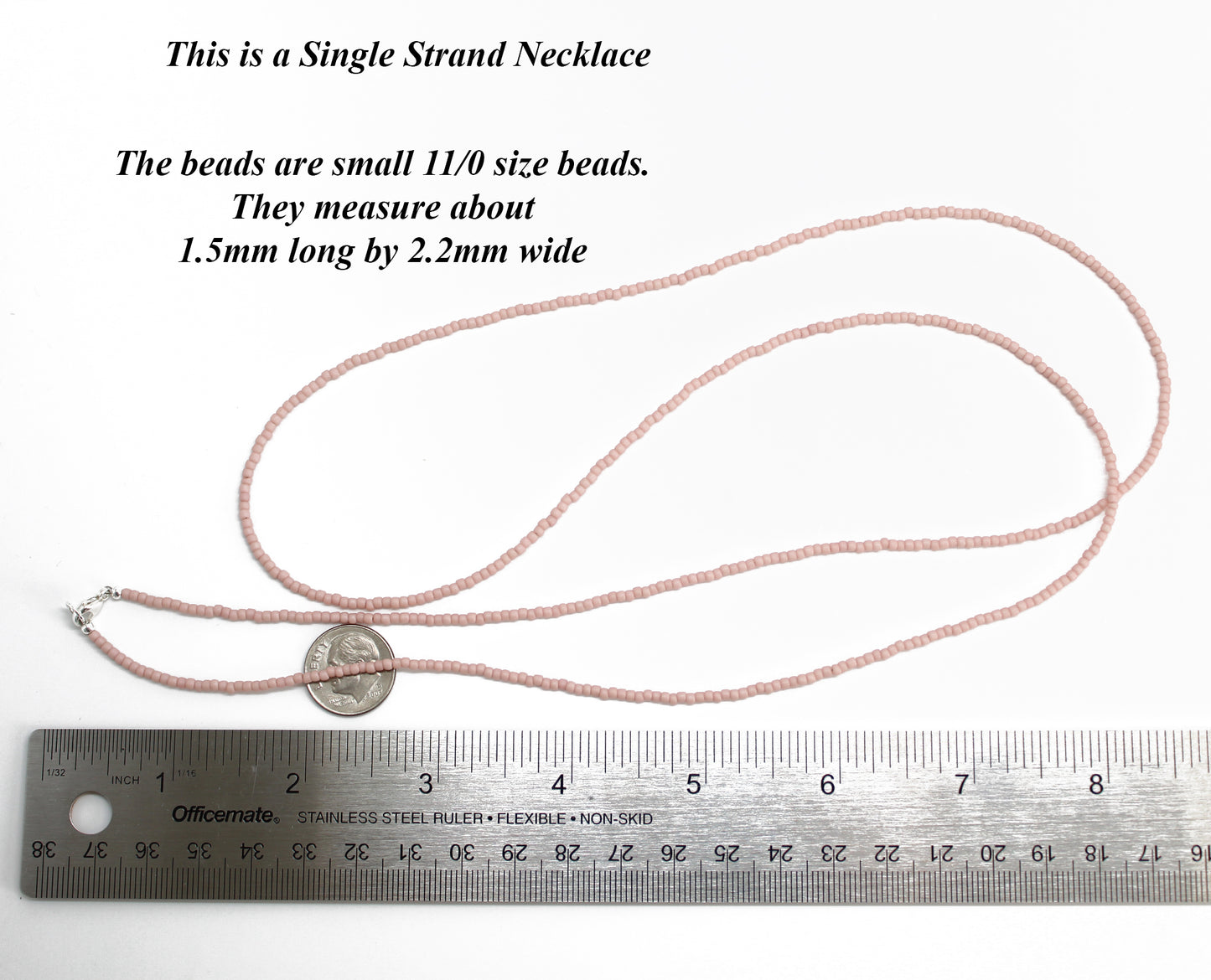 Pastel Pink Single Strand Seed Bead Necklace, Tiny 2.2mm Opaque Pale Pink Beaded Necklace, Made to Order Choker to Long Lengths