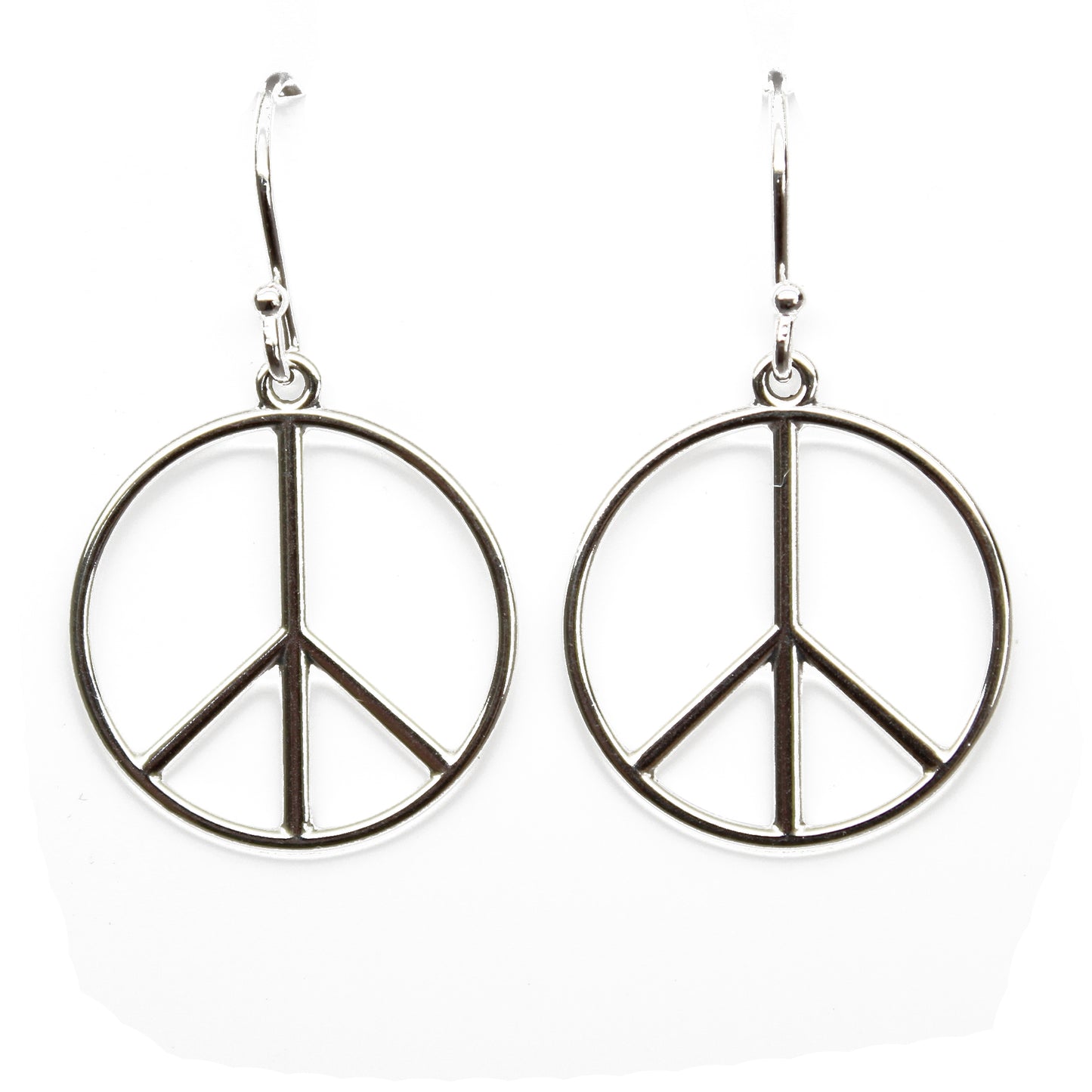 Peace Sign Dangle Earrings in Sterling Silver