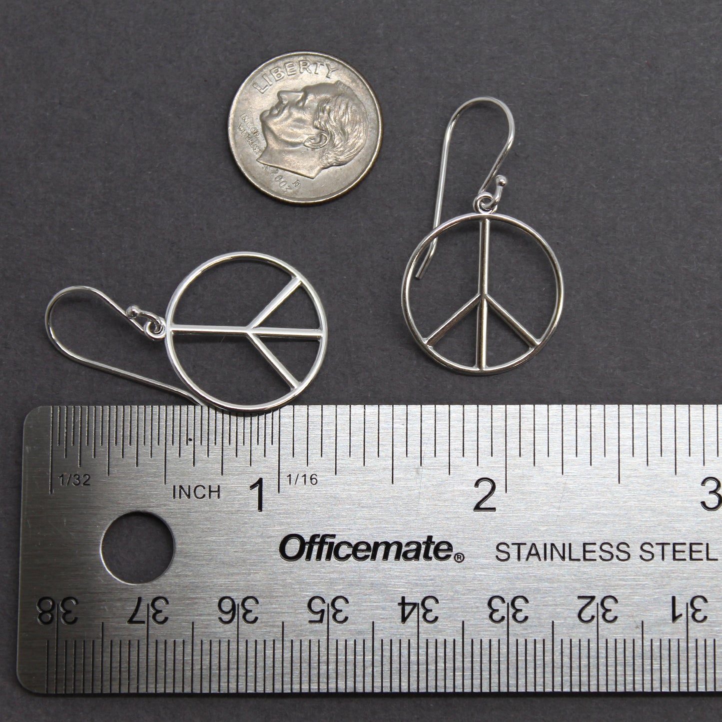 Peace Sign Dangle Earrings in Sterling Silver