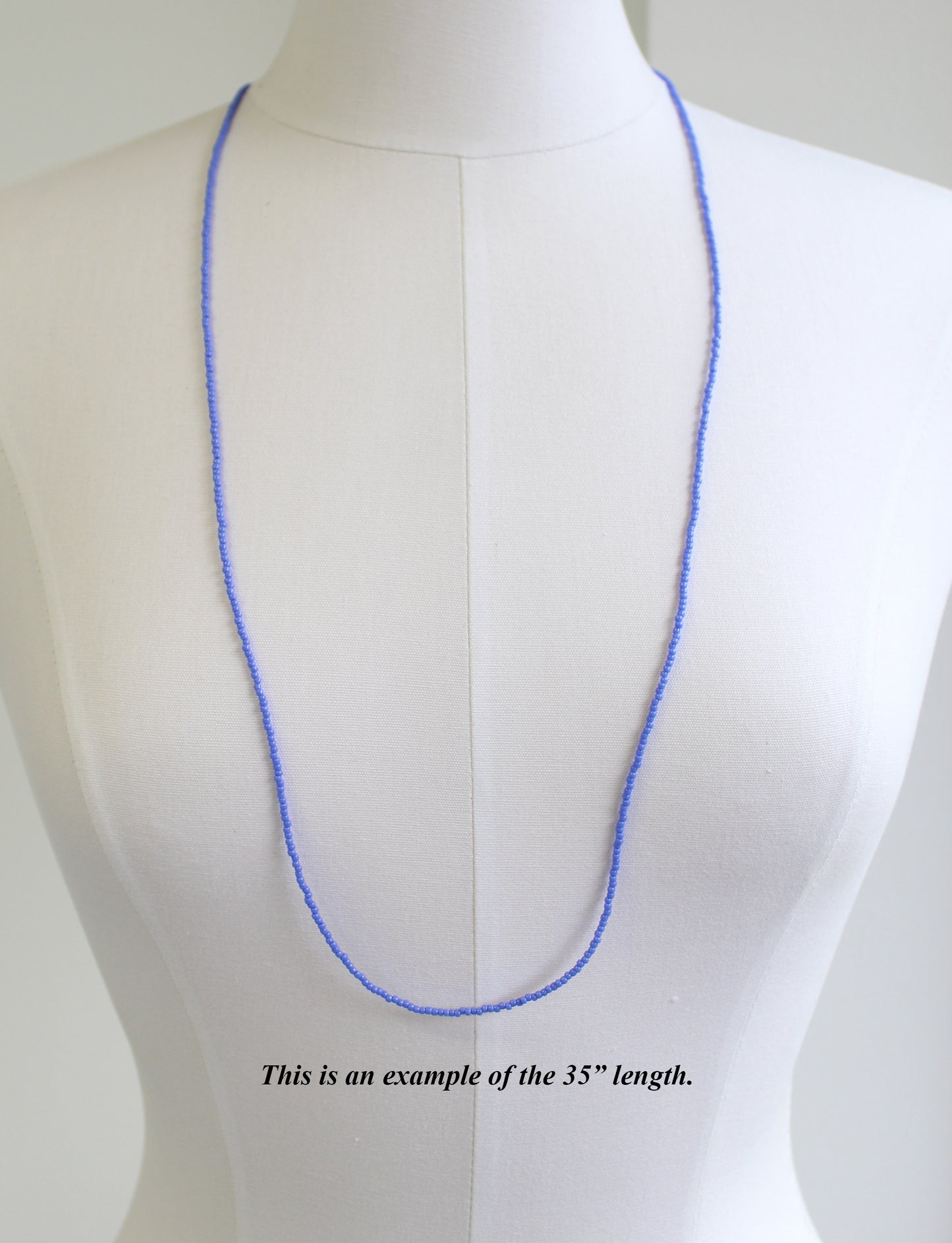 Periwinkle Blue Seed Bead Necklace, Thin 1.5mm Single Strand