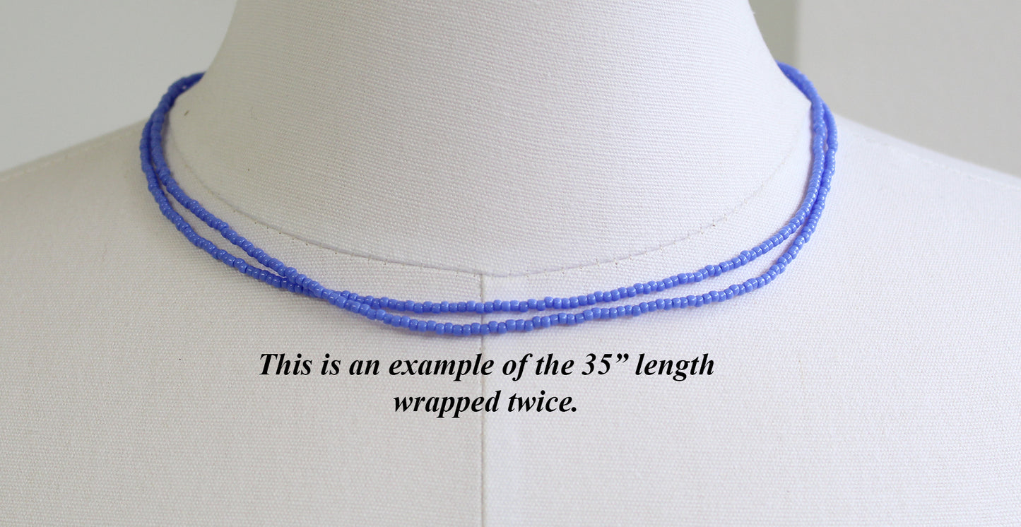Periwinkle Blue Seed Bead Necklace, Thin 1.5mm Single Strand