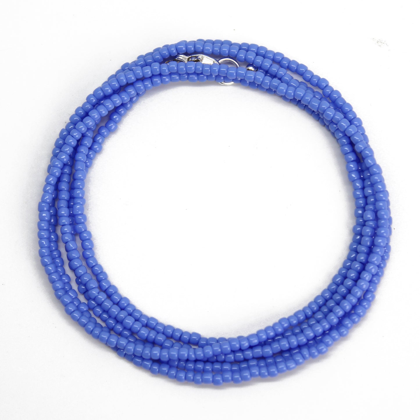 Periwinkle Blue Seed Bead Necklace, Thin 1.5mm Single Strand