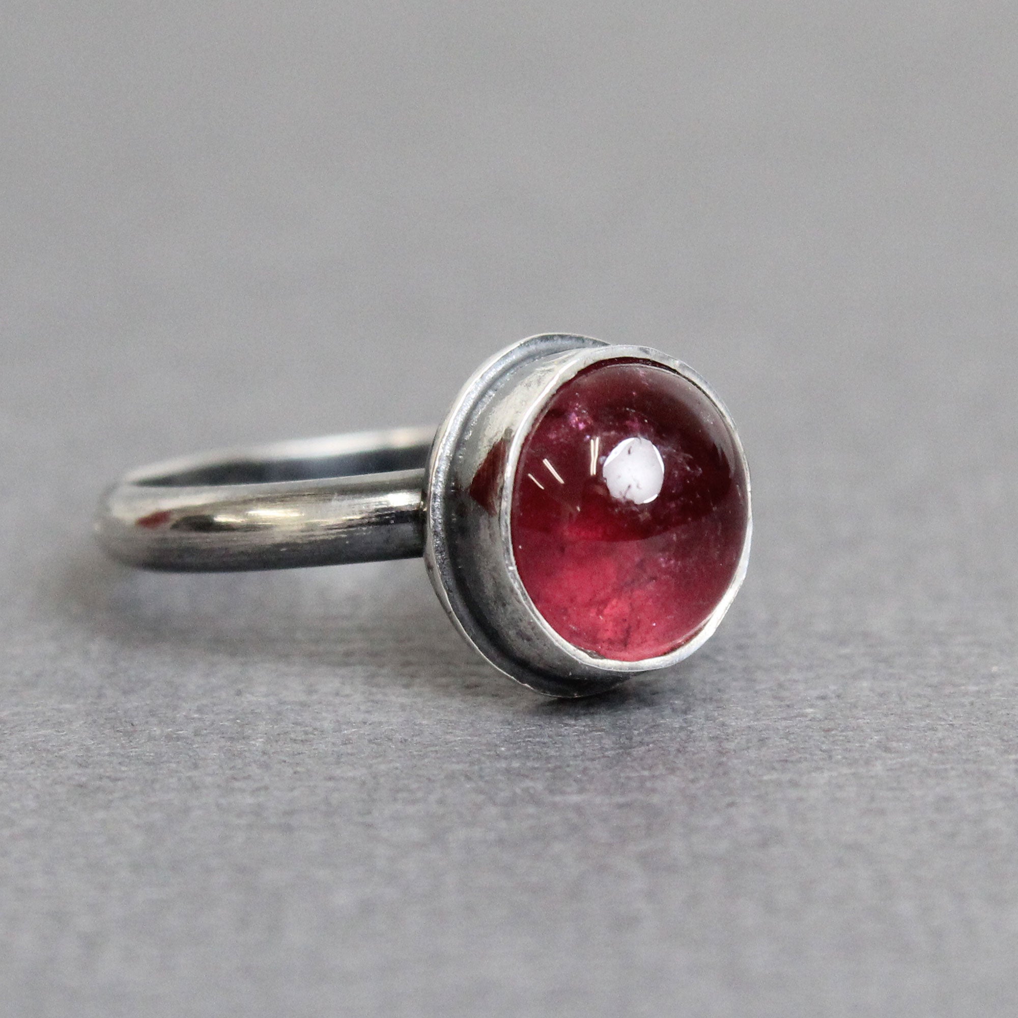 Silver Ring - Silver Wide Ring - Silver Bold Ring - Statement Ring - Organic Ring - Art Nouveau authentic Ring - Pink Tourmaline Setting - Pink Stone