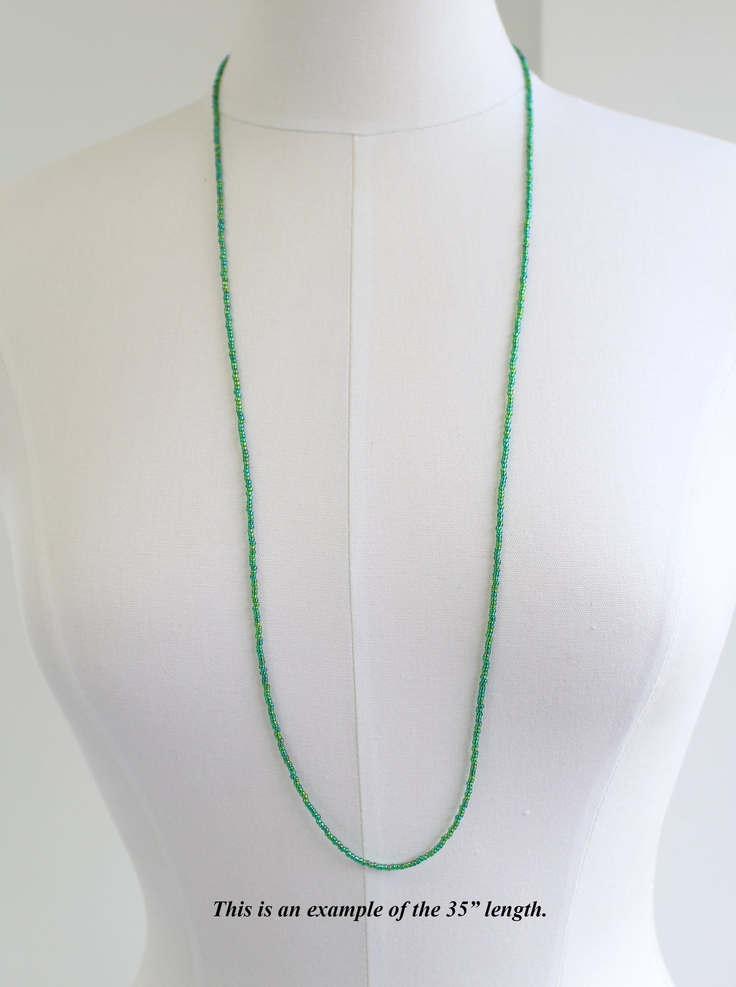Transparent Rainbow Emerald Green Seed Bead Necklace, Thin 1.5mm Single Strand