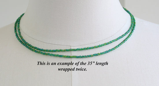 Transparent Rainbow Emerald Green Seed Bead Necklace, Thin 1.5mm Single Strand