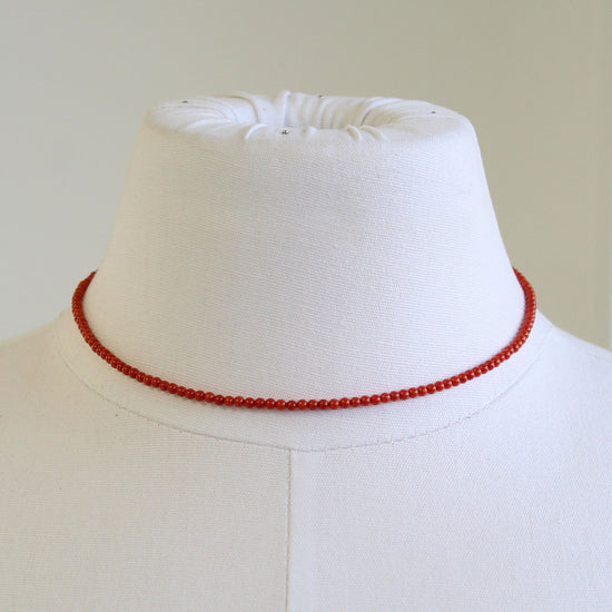 Red Coral Choker Necklace, Tiny 2mm Bright Red Gemstone Necklace