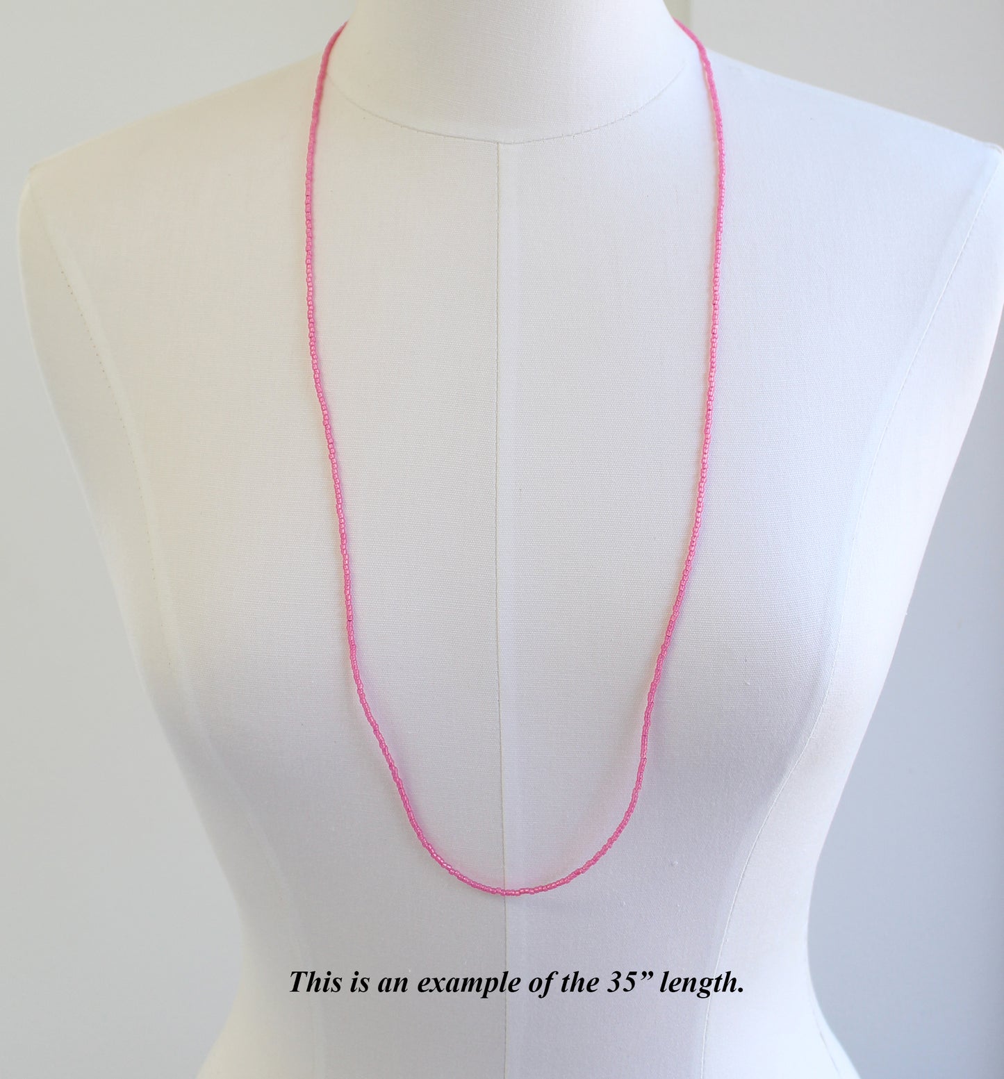 Silver Lined Milky Hot Pink Seed Bead Necklace