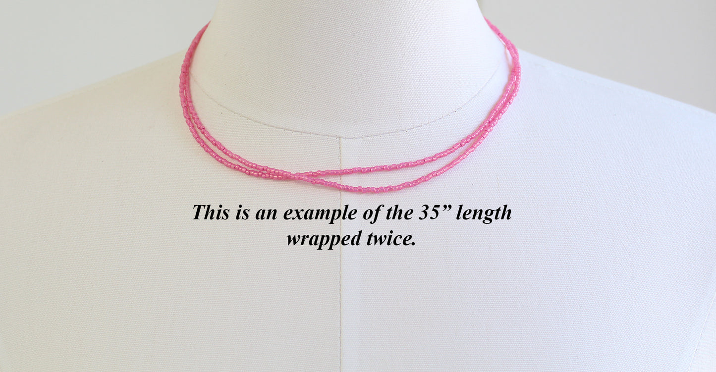 Silver Lined Milky Hot Pink Seed Bead Necklace