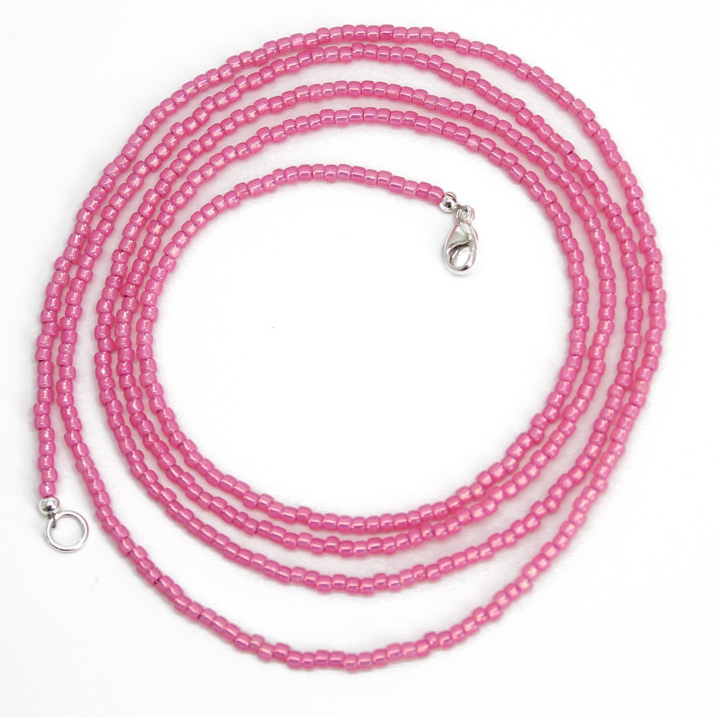 Silver Lined Milky Hot Pink Seed Bead Necklace