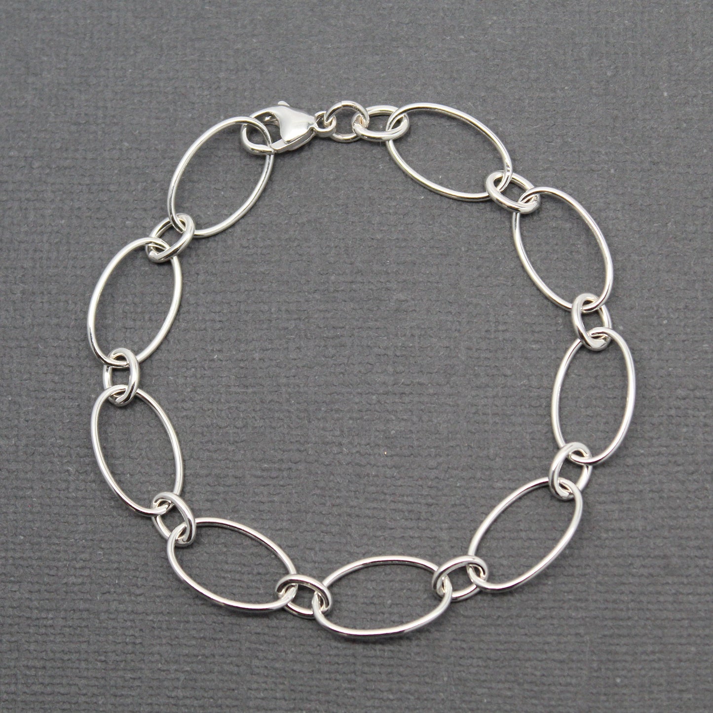 Oval Round Sterling Silver Chain Bracelet