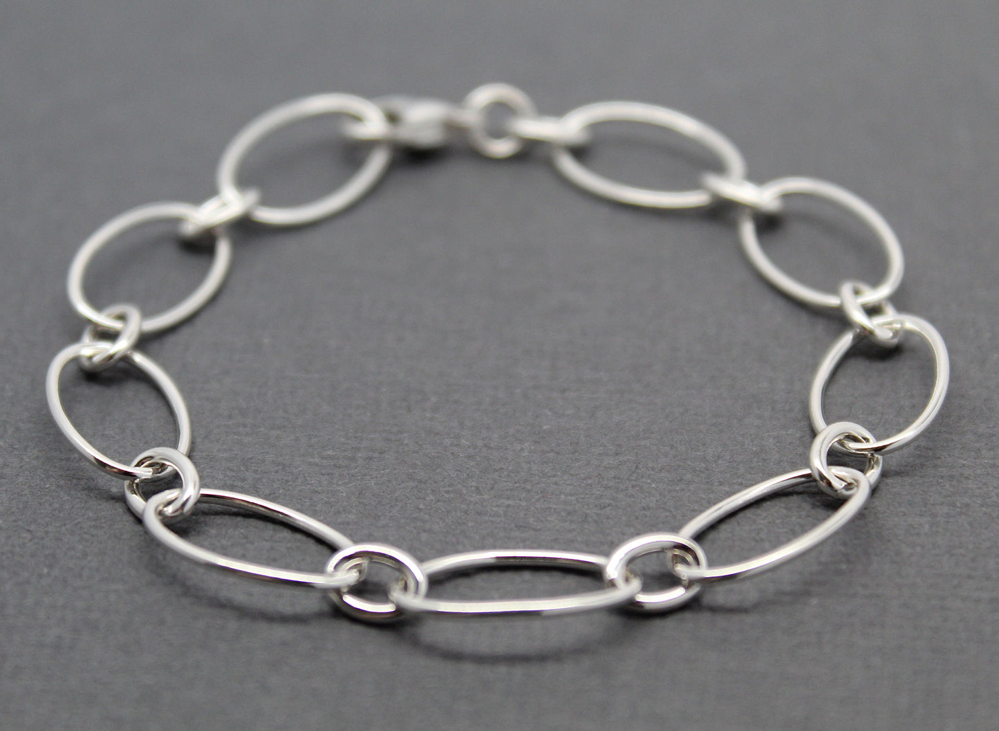 Oval Round Sterling Silver Chain Bracelet