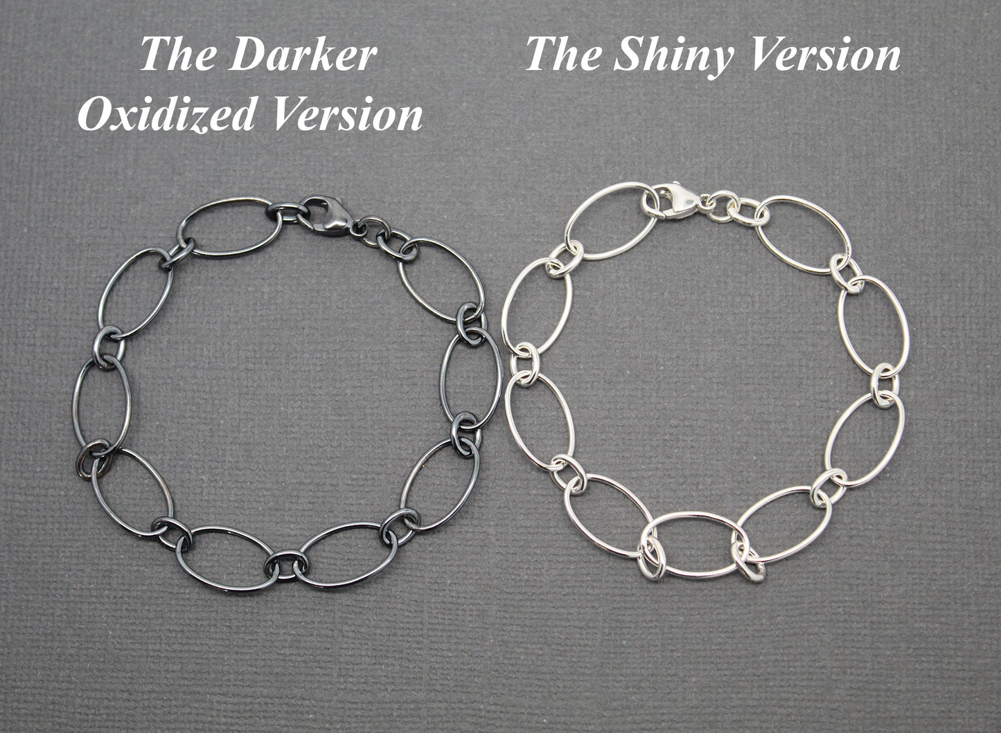 Oval Round Sterling Silver Chain Bracelet