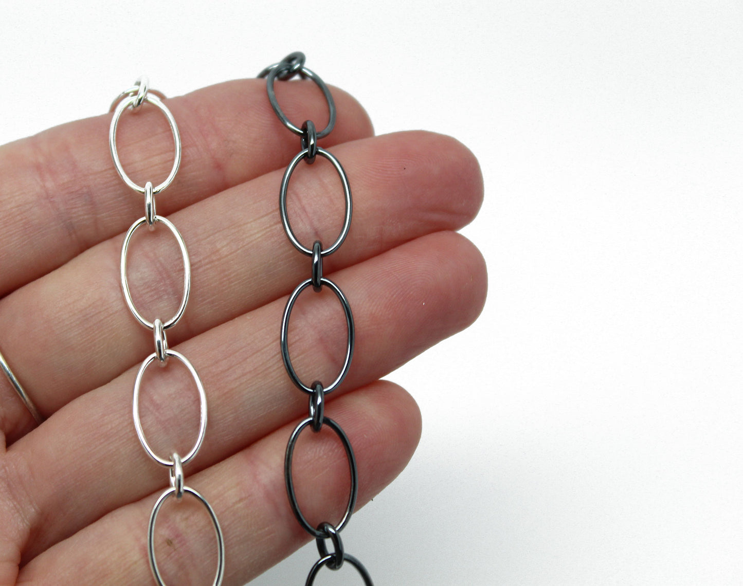 Oval Round Sterling Silver Chain Bracelet