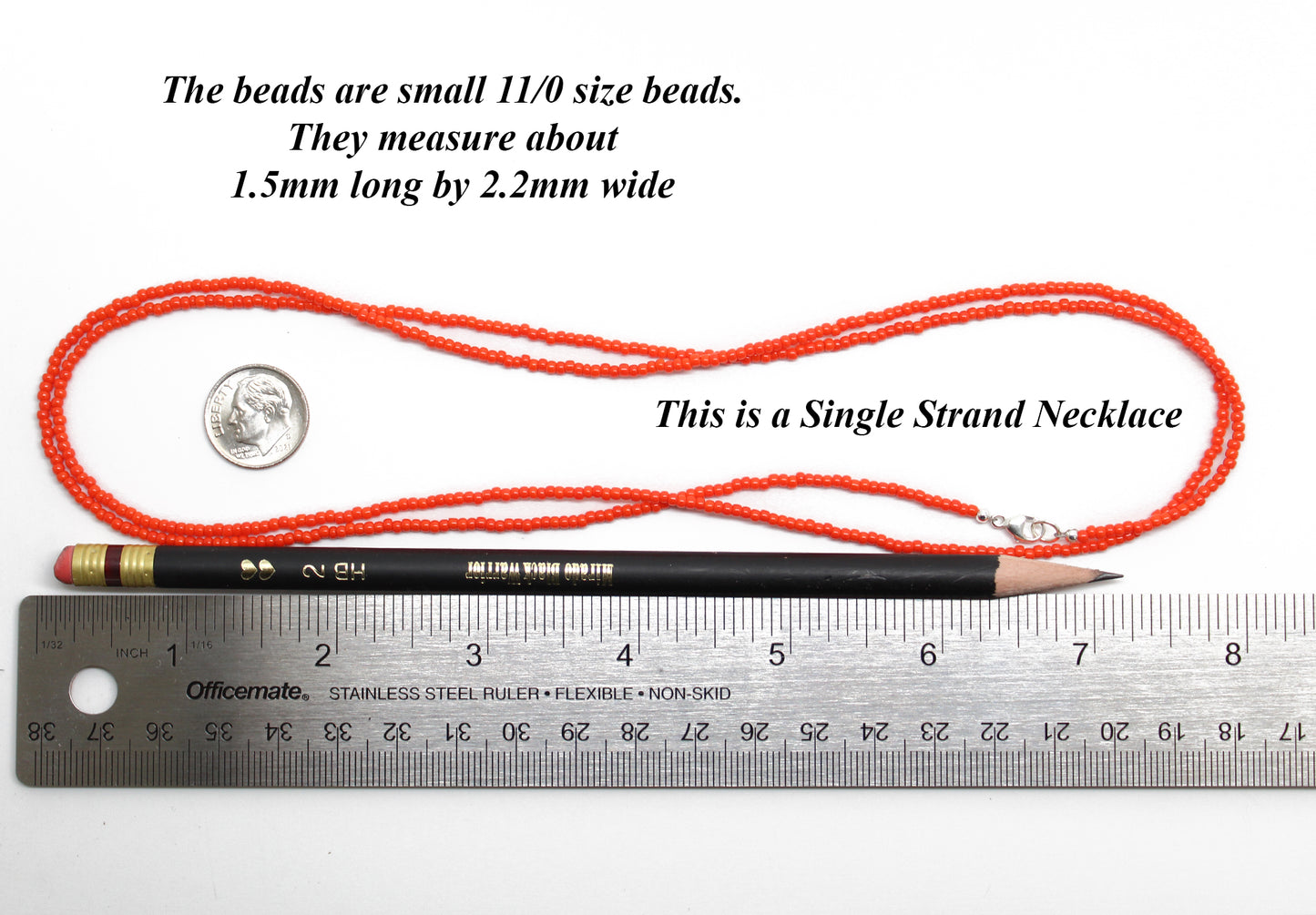 Sunset Orange Seed Bead Necklace, Thin 1.5mm Single Strand