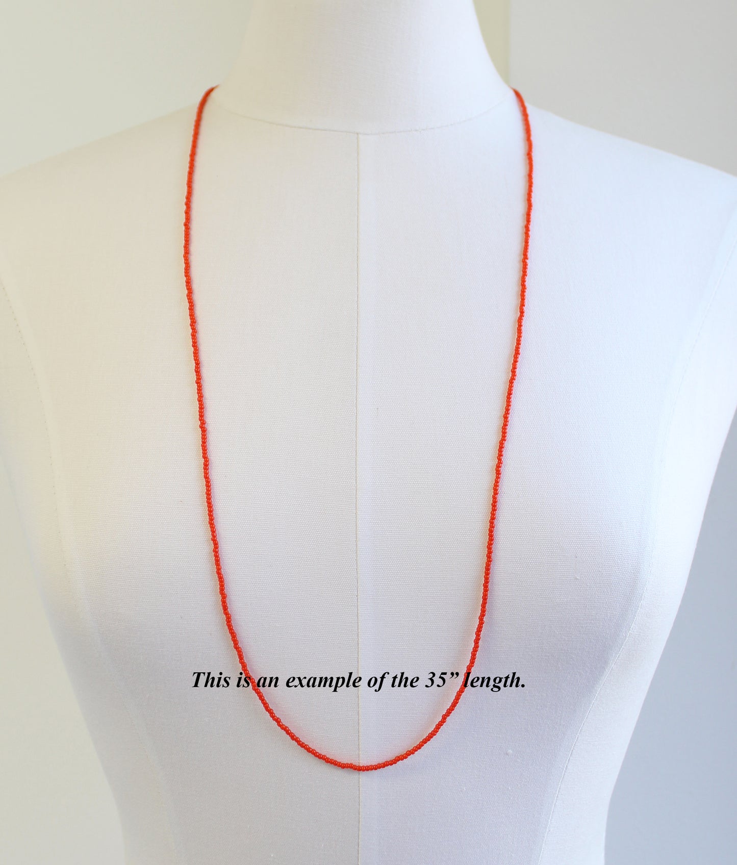 Sunset Orange Seed Bead Necklace, Thin 1.5mm Single Strand