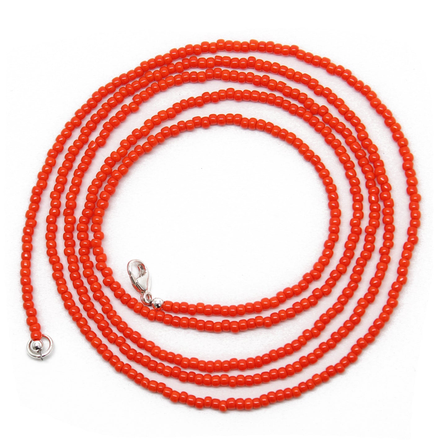 Sunset Orange Seed Bead Necklace, Thin 1.5mm Single Strand