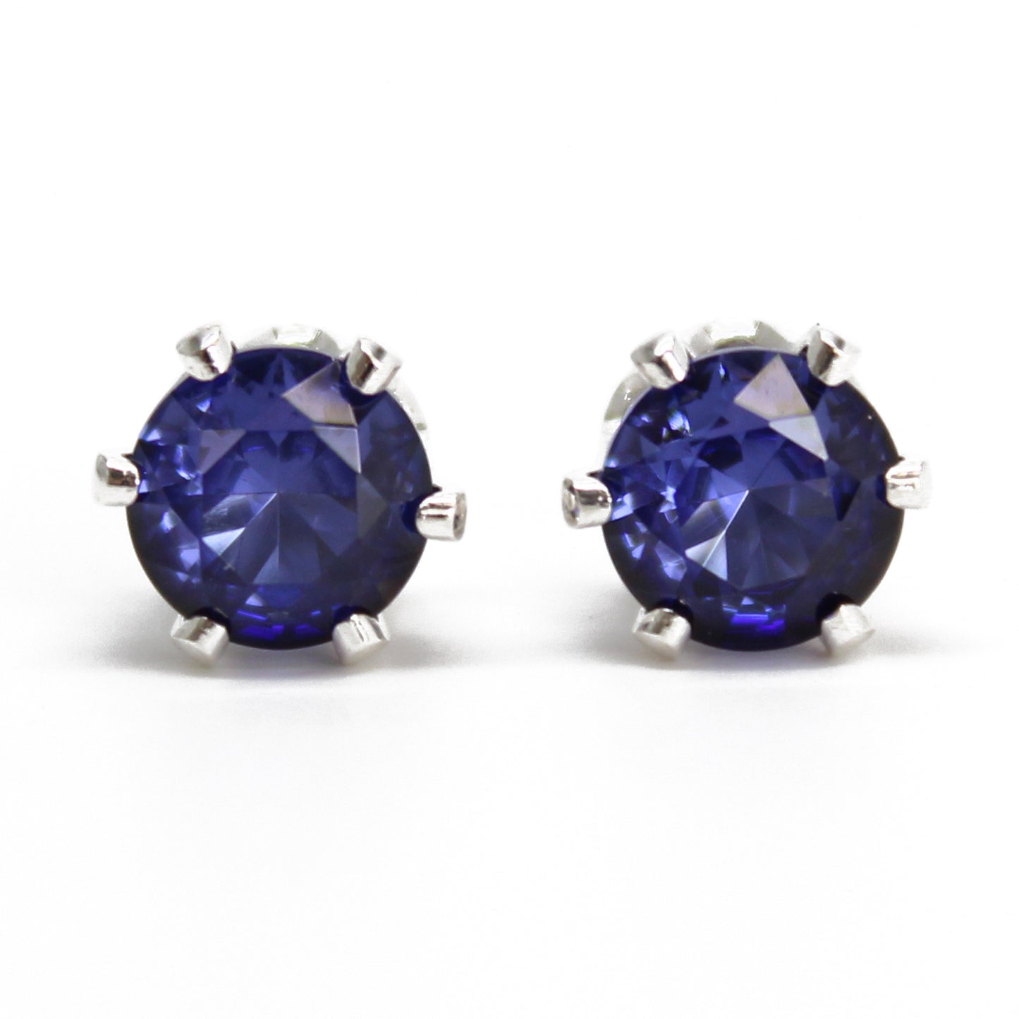 Tanzanite Gemstone Stud Earrings, 6mm Round Prong Set 925 Sterling Silver