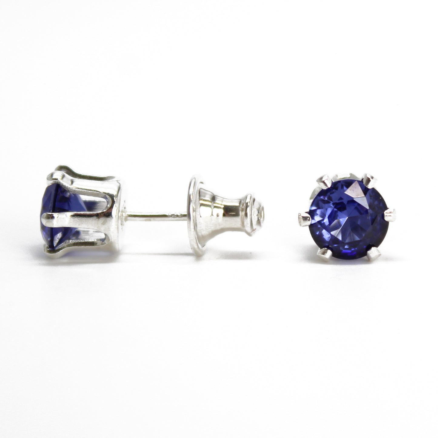 Tanzanite Gemstone Stud Earrings, 6mm Round Prong Set 925 Sterling Silver