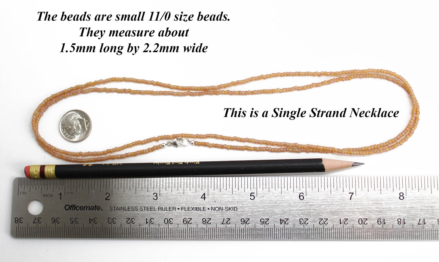 Transparent Frosted Rainbow Topaz Seed Bead Necklace, Thin 1.5mm Single Strand