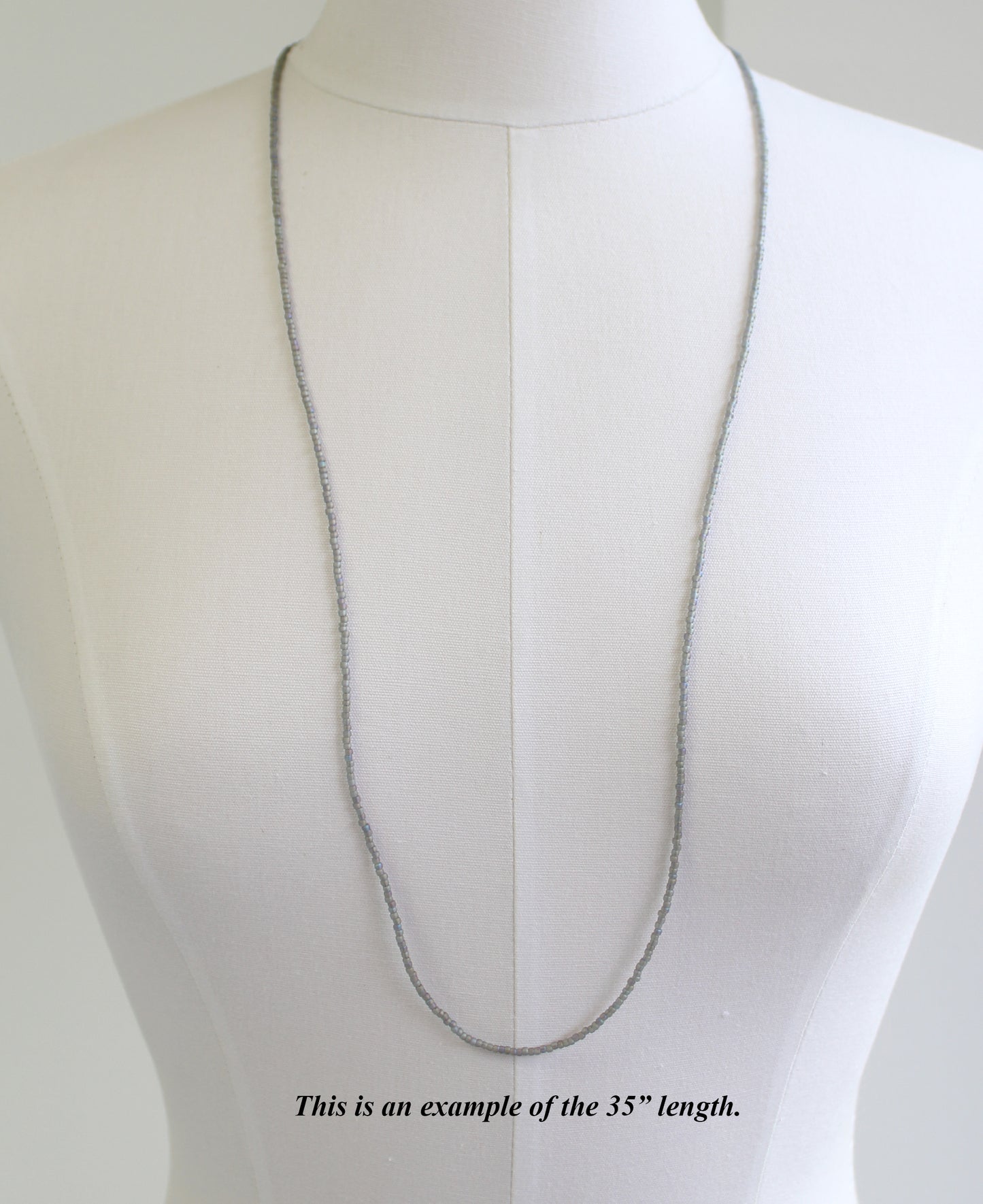 Transparent Rainbow Frosted Grey Seed Bead Necklace, Thin 1.5mm Single Strand