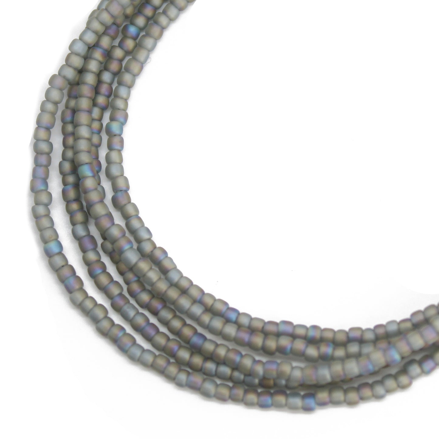 Transparent Rainbow Frosted Grey Seed Bead Necklace, Thin 1.5mm Single Strand