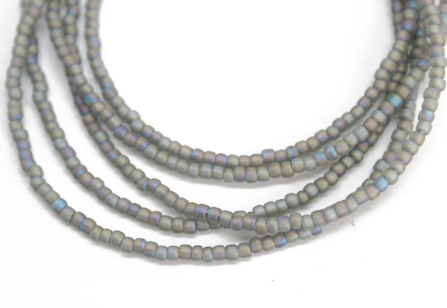 Transparent Rainbow Frosted Grey Seed Bead Necklace, Thin 1.5mm Single Strand