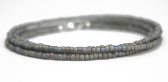 Transparent Rainbow Frosted Grey Seed Bead Necklace, Thin 1.5mm Single Strand