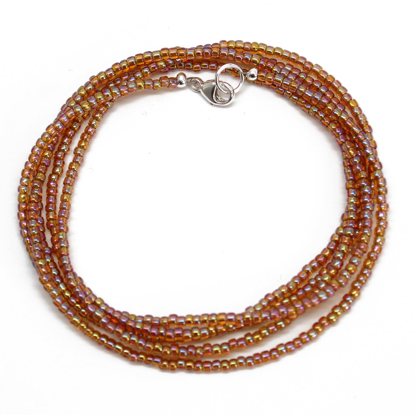 Rainbow Topaz Seed Bead Necklace, Single Strand