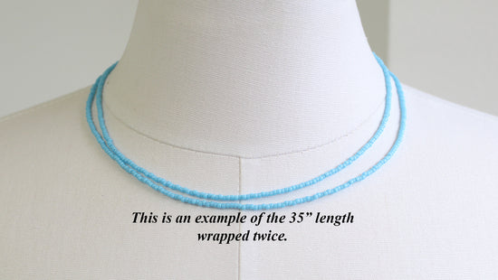 Turquoise Blue Seed Bead Necklace, Thin 1.5mm Single Strand