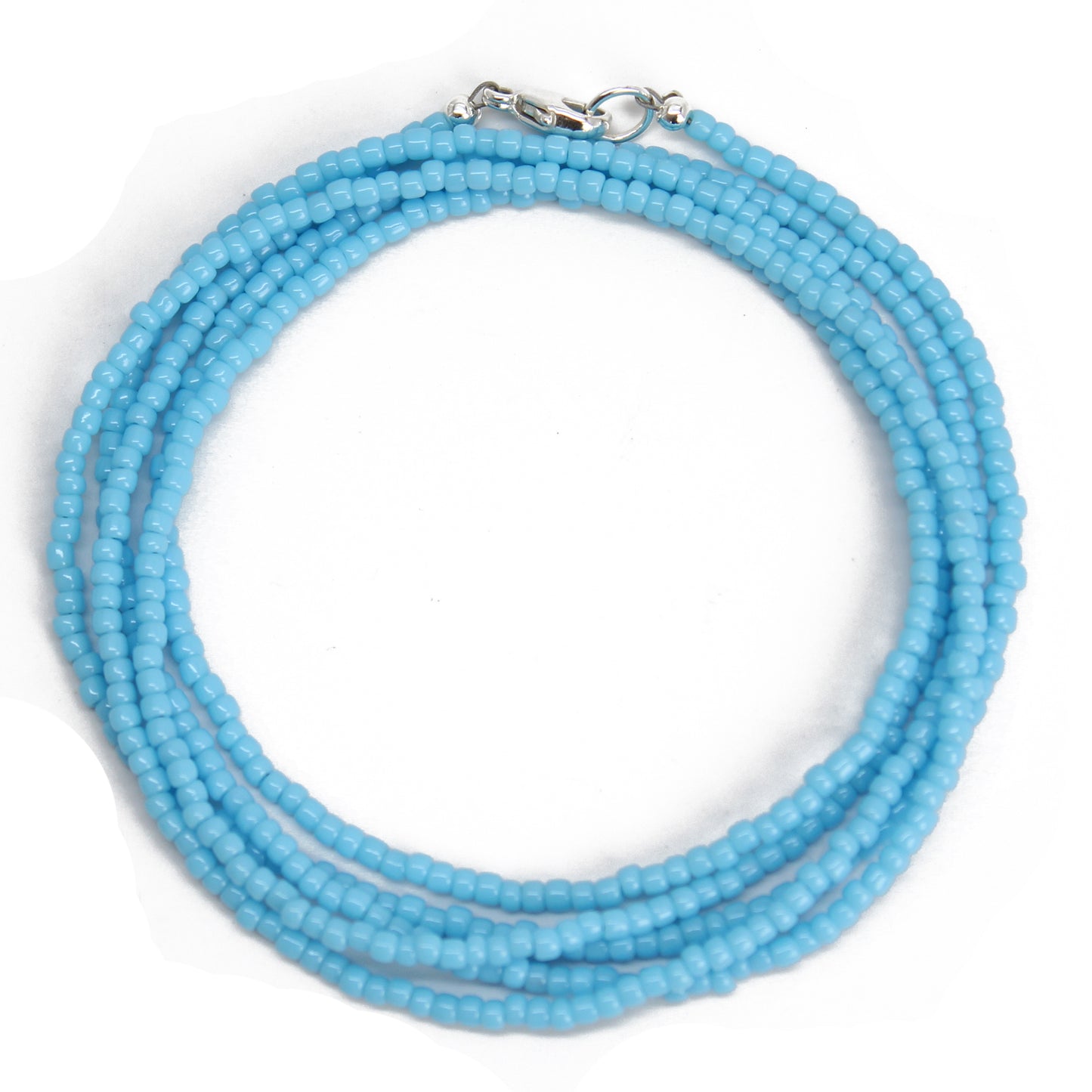 Turquoise Blue Seed Bead Necklace, Thin 1.5mm Single Strand