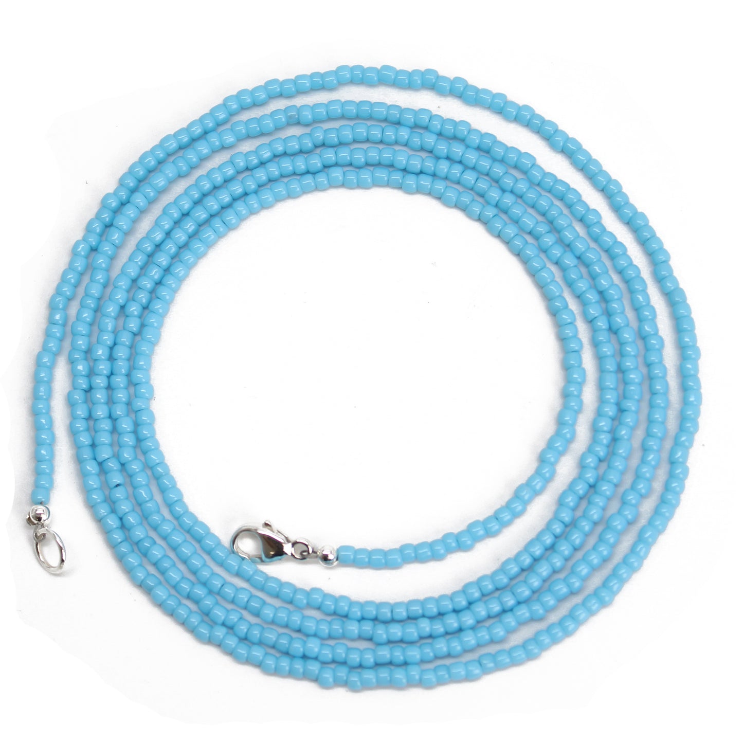 Turquoise Blue Seed Bead Necklace, Thin 1.5mm Single Strand