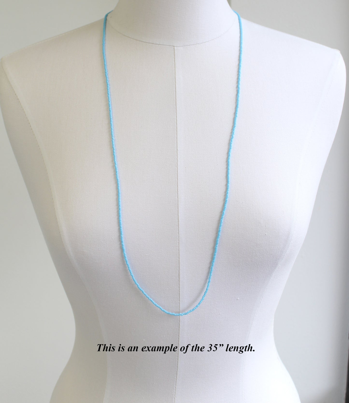 Turquoise Blue Seed Bead Necklace, Thin 1.5mm Single Strand
