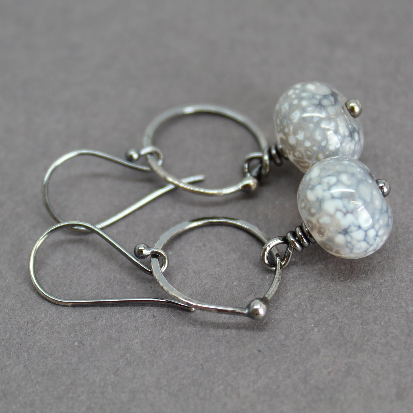 Sterling Silver Dangle Earrings with White Lampwork Beads