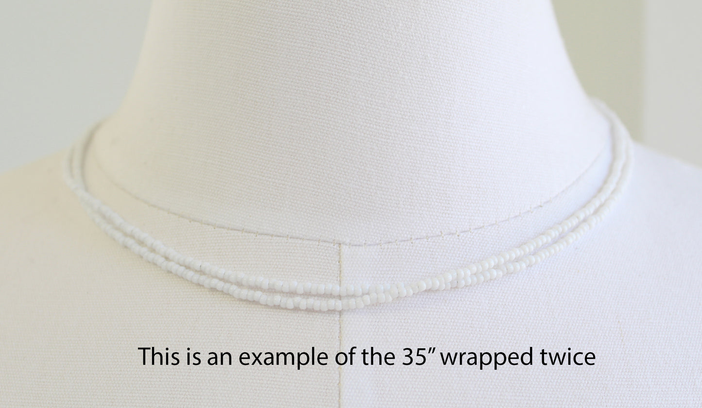 White Seed Bead Necklace-Shiny Opaque White-Single Strand