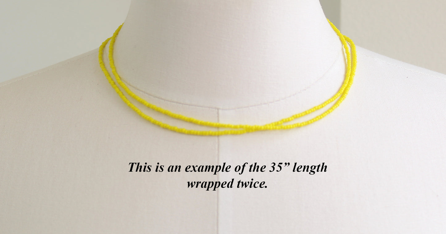 Yellow Single Strand Seed Bead Necklace, Tiny 2.2mm Opaque Dandelion Yellow Beaded Necklace, Made to Order Choker to Long Lengths