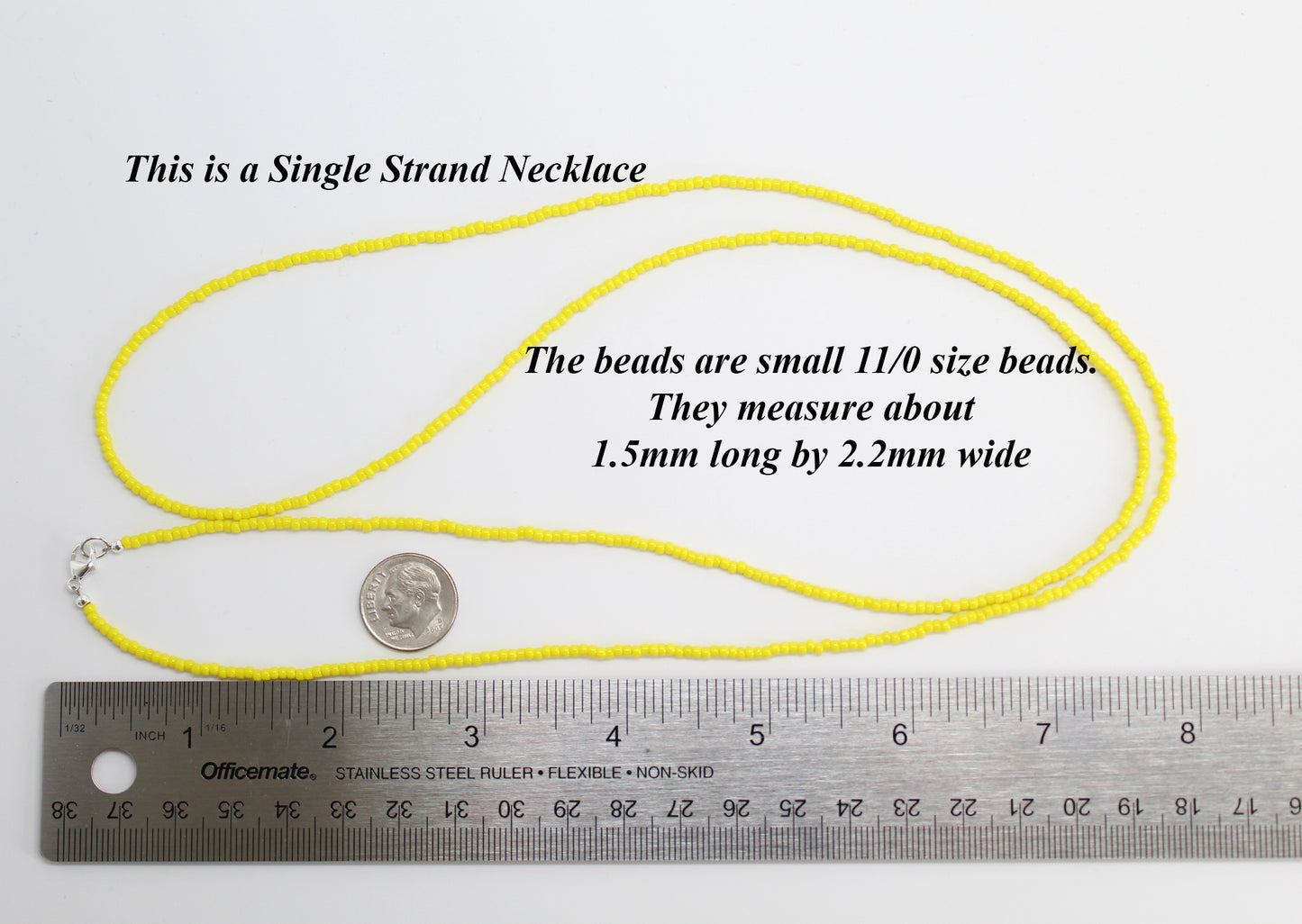 Yellow Single Strand Seed Bead Necklace, Tiny 2.2mm Opaque Dandelion Yellow Beaded Necklace, Made to Order Choker to Long Lengths